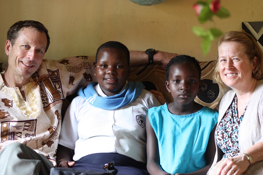 Sponsors Vicki and Terry O'Neill (far left and far right) visit their sponsored daughter Vanessa (left) and her cousin Tracy (right)